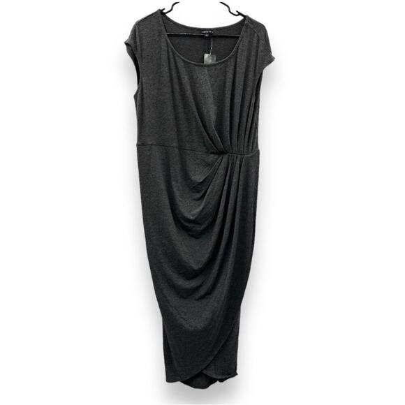 Torrid Shirred Tulip Gray Short Sleeve‎ Ruched Midi Dress in Charcoal Heather 1X - Picture 3 of 11